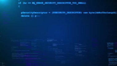 Sanal alanda çalışan soyut bilgisayar kodu. Animasyon. Programlama kodu hack açılışları, hareket çizgileri programlama ekran arkaplanı, Siber uzay Büyük Veri Dijital İş Dünyası Yüksek Teknoloji Matrisi Tüneli,