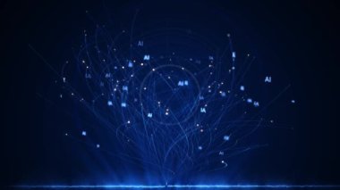 Büyüyen Sinirsel Ağ Bağlı Düğümler Bağlantıları. AI, Bilgisayar Algoritmaları, 3D 4K Yapay Zeka Dili Model Chatbot, teknoloji konsepti ai büyük beyin veri teknolojisi gelecekteki zihin