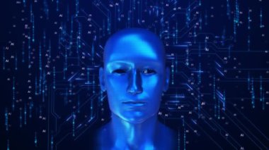 Fütürist yapay zeka siber beyin animasyonunu öğrenen yapay zeka teknolojisi makinesi. Modern robot devrim devre kartı Dijital Büyük Sanal Veri Akışı Derin Öğrenme kavramı