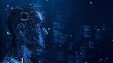 Fütürist yapay zeka siber beyin animasyonunu öğrenen yapay zeka teknolojisi makinesi. Modern robot devrim devre kartı Dijital Büyük Sanal Veri Akışı Derin Öğrenme kavramı