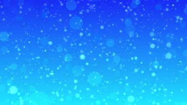 Mavi Noel davetiyesini kutlayın kar taneleri arka planda parlayan kiraz çiçekleri kar yağışı. Kış sahnesi. Tatil arkaplanı. Kış tatili kutlamaları kusursuz 4K animasyon kar tanesi gibi kar yağıyor