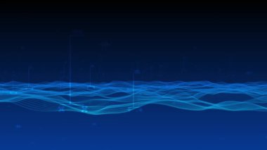 Siber teknoloji arka plan fütüristik siber dünya, bilim kurgu şebekesi, parçacıklar ve parlayan mavi dijital dalgalar, teknoloji sunumları için mükemmel. Kablolu Sanal Gerçeklik şeylerinin bilim kurgu interneti