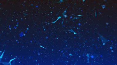 Blue Geometric Plexus soyut ağ bilim teknolojisi bilim arka plan bağlantıları. Dijital Teknoloji. Moleküllerin, verilerin ve yapay zekanın hareketli çokgen konsepti. 3D 4K