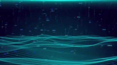 Soyut dijital fütüristik teknoloji veya bilim dinamik parçacık dalgaları veri akışı, Siber Parıltı çizgileri efekti. Marka Ödülü dinamik dalgası. Büyük veri Arkaplan Parçacık Çizgisi veri ızgarası dalga görselleştirmesi