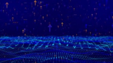 Bilimsel siber uzay teknolojisi arka planında bilim kurgu veri matrisi Şebeke siber yenilik otomasyon hattı sistemi animasyonu var. siber uzay 4K parçacıkları dijital veri ağı bağlantıları