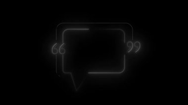 Parlayan neon çerçeve biçimlendirilmiş tırnak işaretleri konuşma baloncukları koyu bir arkaplan oluşturur. sınır odak merkezini, gösterim alıntıları, mesajlar, tırnak işaretleri için çağırır, diyalog, paylaşım ve bağlantıyı vurgular.