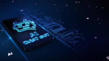 Yapay zeka sohbet robotu tablet mobil, modern teknoloji suni zeka iletişimi sergiliyor. AI asistanı. AI işlevleri sohbet robotu sunar, resimler oluşturur, kod bot yazar, reklamları tercüme eder.