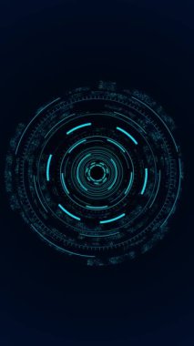 Gelecekçi halka HUD sanal ekran arayüzü teknolojisi animasyonu, video girişi için arka plan, bilim kurgu ve yüksek teknoloji şekilleri Hologram kullanıcı arayüzü siber uzay tasarımı. Merhaba Gelecek Çerçeve Ögesi