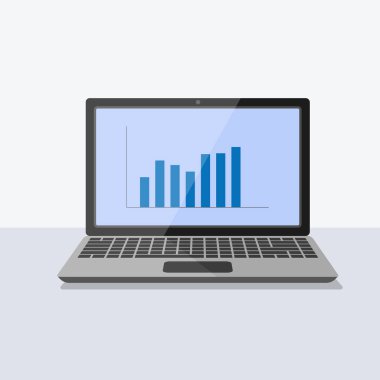 İş raporları, finansal sunumlar, analitik ve gösterge panelleri için veri analizi çizelgesine sahip dizüstü bilgisayar.