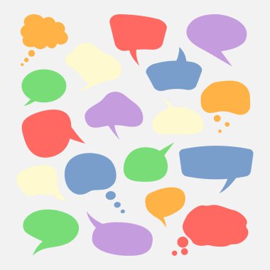 Renkli vektör konuşma baloncukları. Çizgi romanlar, illüstrasyonlar, sosyal medya, posterler ve diyalog tasarımları için uygun. Tamamen düzenlenebilir vektör.