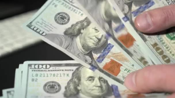 Mãos Contar Notas Dólares Americanos Fechar Vista Vídeo — Vídeo de Stock