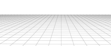 Vektör ufuk çizgileri. Perspektif derinliği boyutu şekillendirir. Şebeke iskeleti. 3 boyutlu uzay geometrik olarak ortaya çıkar.