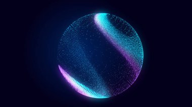 Hareket eden parçacıkların dijital akış arkaplanı. Veri görselleştirme. Üç Boyut.