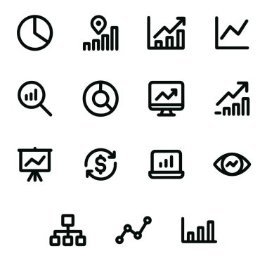 Grafikler, grafikler ve veri analizleriyle ilgili bir dizi basit ve minimalist taslak simgeleri. Sunumlar, web siteleri ve raporlar için mükemmel.