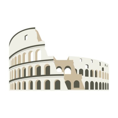Kolezyum izole edildi. Kolezyum simgesi. Kolezyum vektörü. Roma 'nın ünlü turistik mekanı. Beyaz arka planda illüstrasyon işareti. Roma tarihi, sembol, amfitiyatro, arkeoloji, forum, stadyum, ikonik.