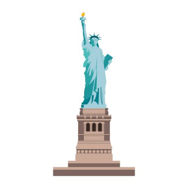 Özgürlük Anıtı izole edildi. Özgürlük Heykeli ikonu. Özgürlük Heykeli Vektörü. Amerikan sembolü çizimi. Tarihi eser, turizm, turizm, beyaz zemin, grafik, anıt, demokrasi, ABD, miras.