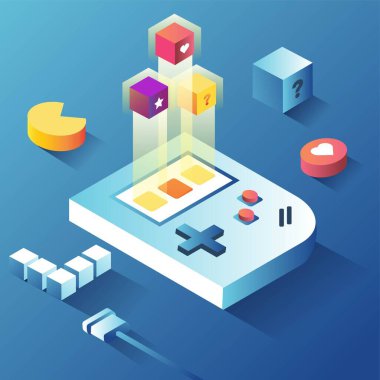 Gizemli kutu ile oyun konsolu başka bir yaşam yeteneği izometrik