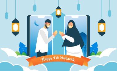 Ied Fitr Günü 'nde iki insan el sıkışmaya çalışır. 