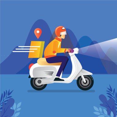 Fast Food ve karantinadaki web siteleri için diğer nakliye hizmetleri. Hızlı ve hızlı teslimatın vektör illüstrasyonu.