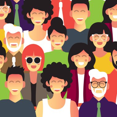 Çeşitli gülümseyen insanlardan oluşan bir derleme, gelişmiş ve gelişmekte olan kent vatandaşlarının bir tasviri..