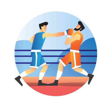 İki boks atleti ringde birbirini yumrukluyor.