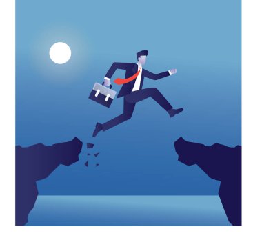 İş adamı konsepti illüstrasyon yarışma şirketi üzerinden uçurum kazananı başarısı üzerinden atladı