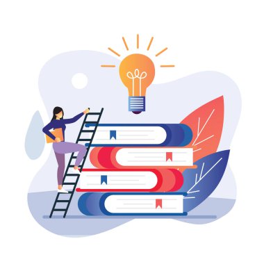 Kadınların vektör illüstrasyonu eğitim, üniversite ve neon kitaplarla eğitim uygulamasında başarı elde etmek için üst kata çıkıyor. Web sitesi ve mobil web sitesi geliştirme için modern kavramlar.