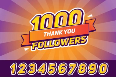 Sosyal medyada binlerce takipçi için teşekkür ederim. Tüm sayılar ve unsurlarla birlikte afiş.