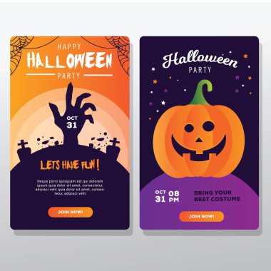 Sosyal medya şablonu için balkabakları ve canavar el ilüzyonu içeren Cadılar Bayramı pankartı