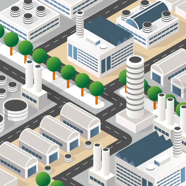 Bina, fabrika ve depo ile izometrik görüntü üretimi