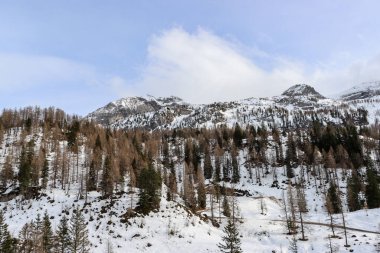 İlkbaharda Avusturya 'da karla kaplı dağlar. Yüksek kalite fotoğraf