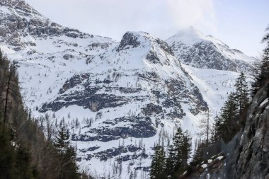 İlkbaharda Avusturya 'da karla kaplı dağlar. Yüksek kalite fotoğraf
