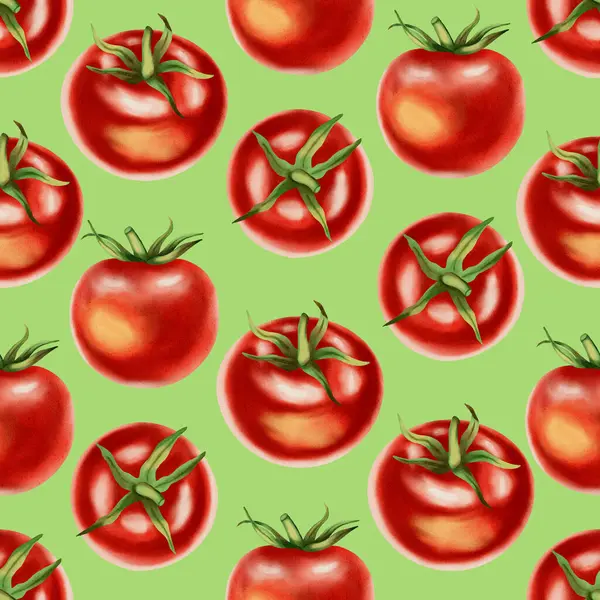 Taze kırmızı domatesli kusursuz suluboya deseni. Suluboya domatesler. Bu el yapımı botanik desen kumaş, ambalaj ve mutfak dekorasyonu için mükemmel..