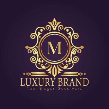 M harfi lüks altın logo konsepti