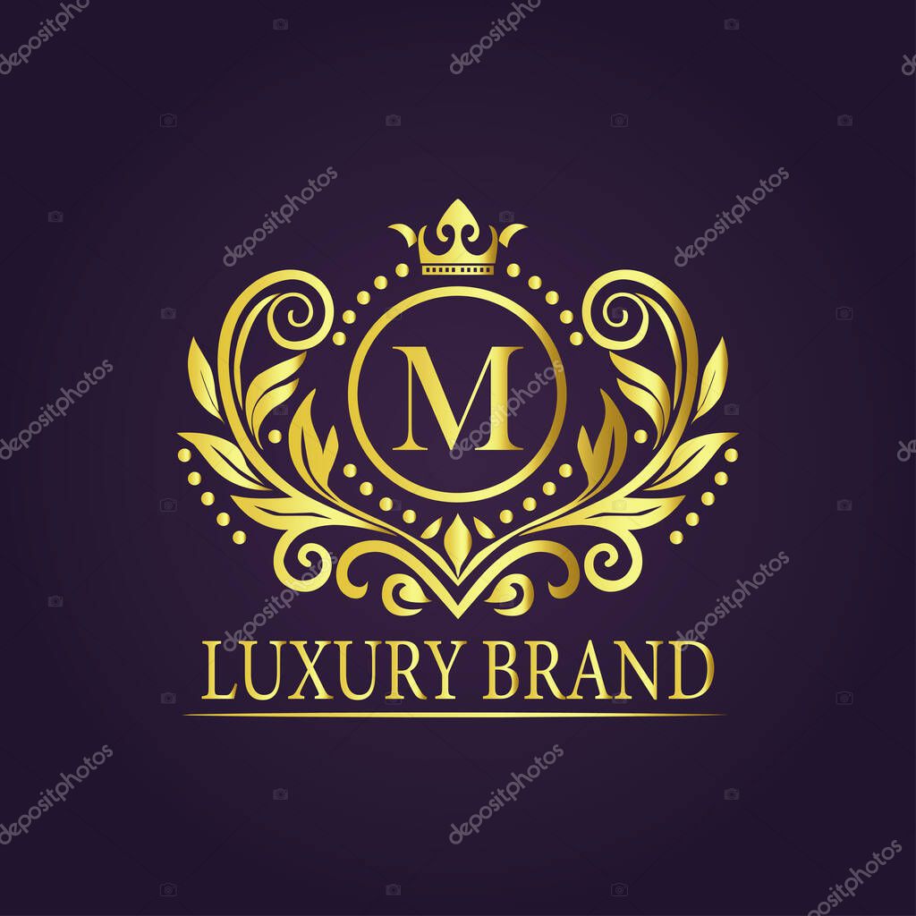 Letter M luxury gold logo concept