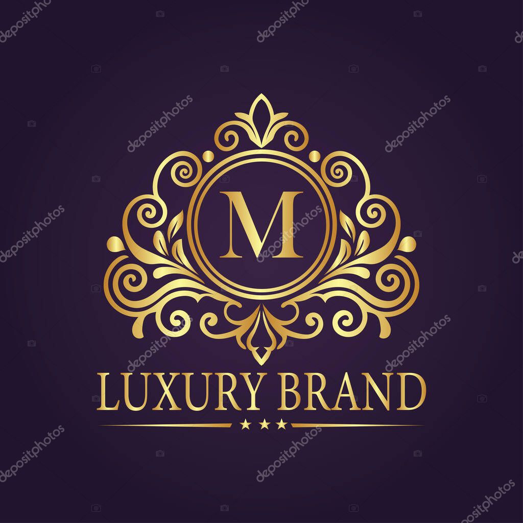 Letter M luxury gold logo concept