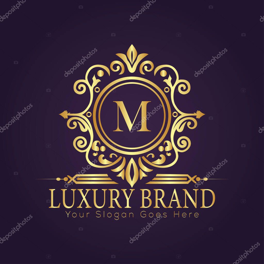 Letter M luxury gold logo concept