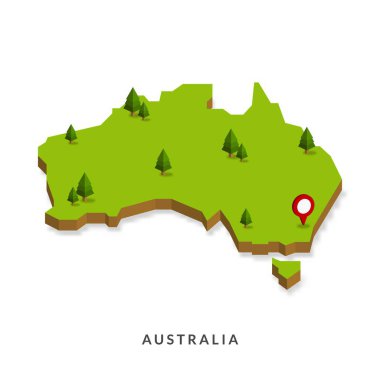 Isometric Avustralya Haritası. Basit bir 3 boyutlu harita. Vektör İllüstrasyonu - EPS 10 Vektör