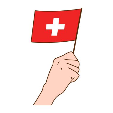 İsviçre Ulusal Bayrak Resimlerinde El Tutuşu. El Çizimi Biçim Vektör İllüstrasyonu - EPS 10 Vektörü