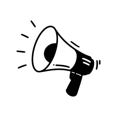 El Çizimi Megafon Çizimi. Doodle Vektörü. Beyaz Arkaplanda İzole EPS 10 Vektörü