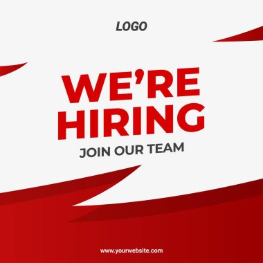 Banner Şablonu 'nu işe alıyoruz. İşe alım konsepti. Beyaz ve Kırmızı Renkli Boş Tasarım Şablonu Aç - EPS 10 Vektörü