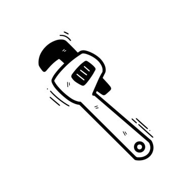 El Çizimi Boru Anahtarı Çizimi. Doodle Vektörü. Beyaz Arkaplanda İzole EPS 10 Vektörü