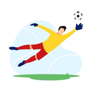 Futbolcu Düz Çizim. Top Yakalayan Kaleci. Futbolcu Vektörü İzole Beyaz Arkaplan - EPS 10 Vektörü