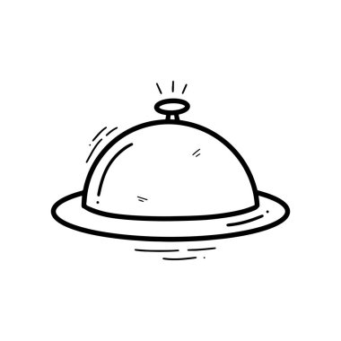 El Çizimi Restoranı Cloche Illustration. Doodle Vektörü. Beyaz Arkaplanda İzole EPS 10 Vektörü