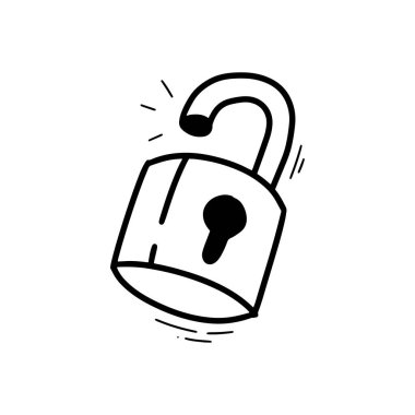 El çizimi asma kilit çizimi. Doodle Vektörü. Beyaz Arkaplanda İzole EPS 10 Vektörü