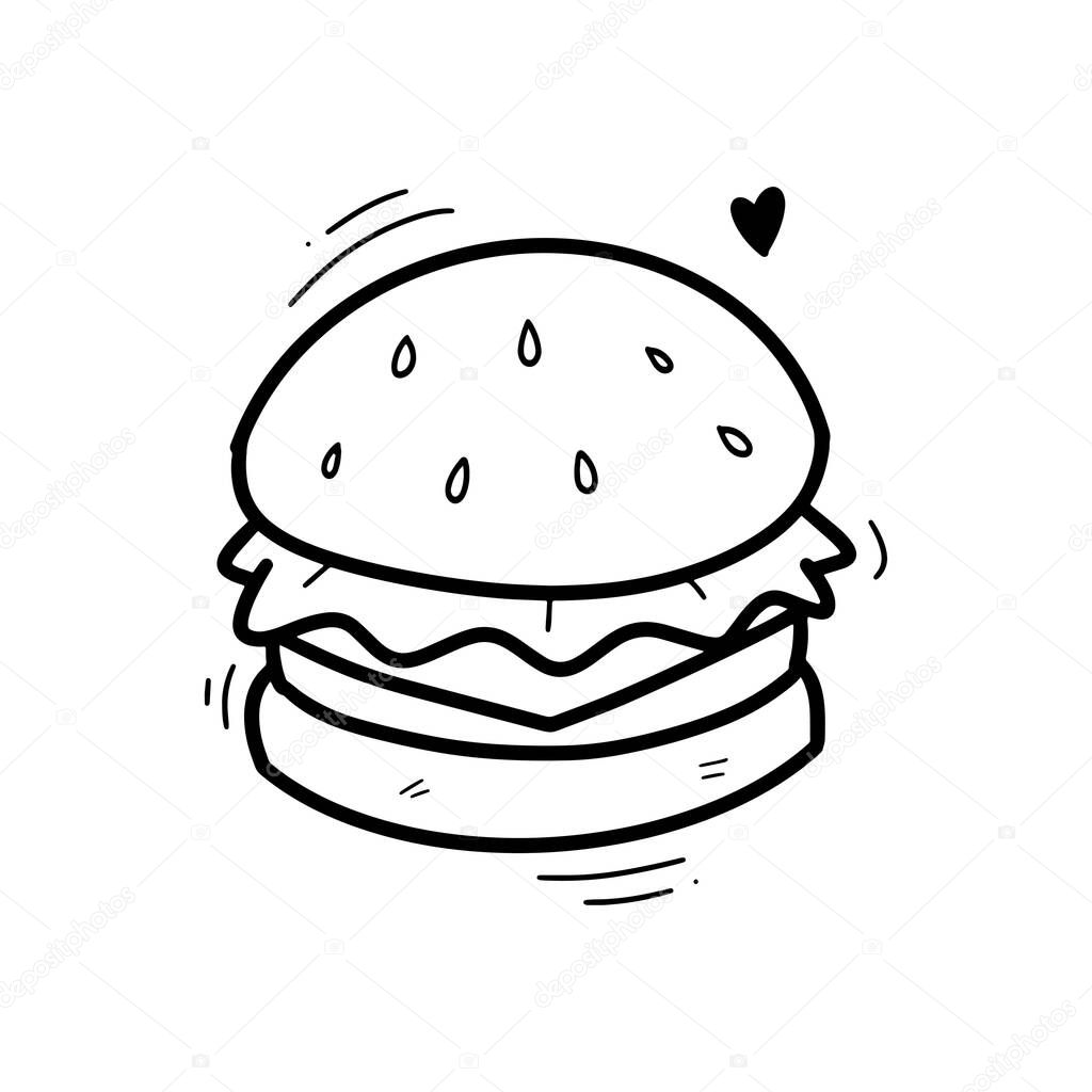 Hand Drawn Burger Illustration. Doodle Vector. Isolated on White Background - EPS 10 Vector