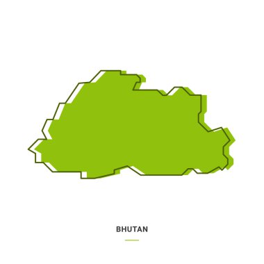 Yeşil Renkli Bhutan Taslak Haritası. Modern Basit Çizgi Çizgi Film Tasarımı - EPS 10 Vektörü