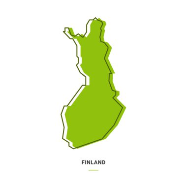 Yeşil Renkli Finlandiya Haritası. Modern Basit Çizgi Çizgi Film Tasarımı - EPS 10 Vektörü
