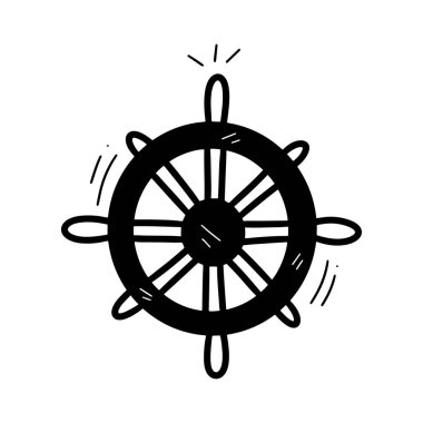 El Çekimi Gemi Direksiyon İllüstrasyonu. Doodle Vektörü. Beyaz Arkaplanda İzole EPS 10 Vektörü