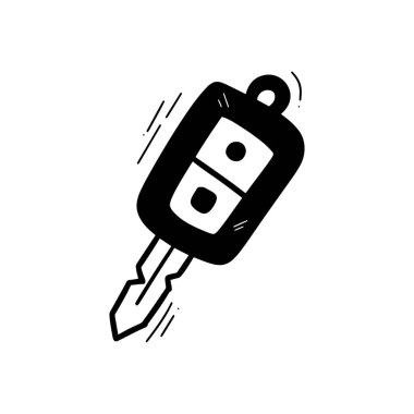 El Çizimi Araba Anahtarı İllüstrasyonu. Doodle Vektörü. Beyaz Arkaplanda İzole EPS 10 Vektörü